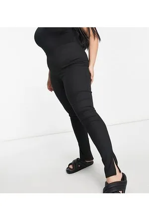 Flounce London Flounce Plus narrow ribbed leggings with side split in