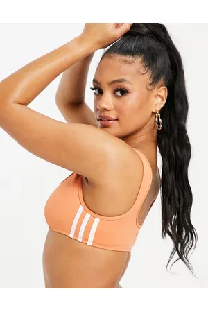 adidas Adicolor three stripe logo zip up bikini top in hazy copper