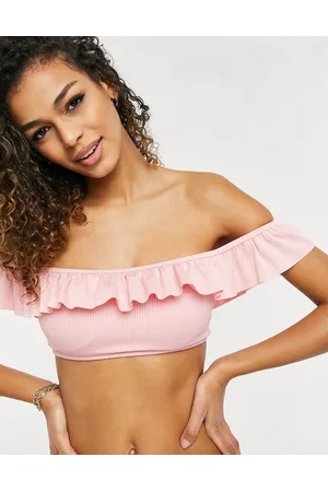 New Look Rib frill bikini top in light