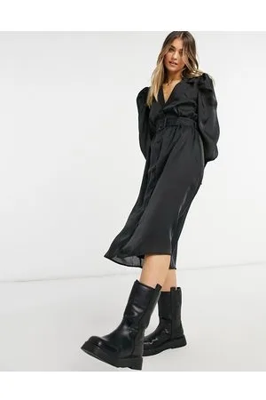 Object Satin midi dress with self belt in