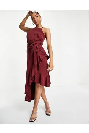 Style Cheat Halter neck ruffle midi dress in plum