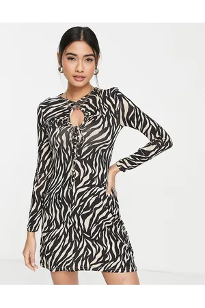 River Island Ruched key hole mini dress in zebra print