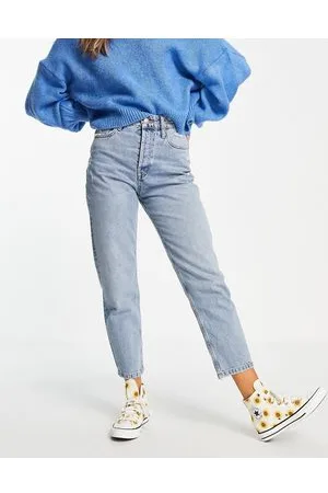 Pull&Bear High waisted mom jeans with hidden button front fastening in washed