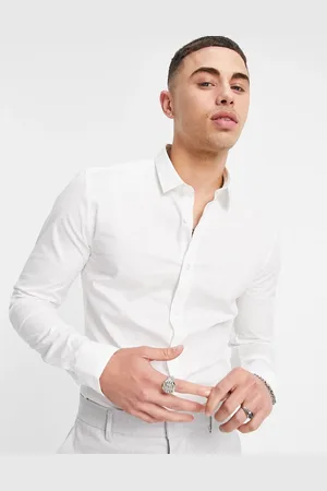 New Look Long sleeve muscle fit poplin shirt in
