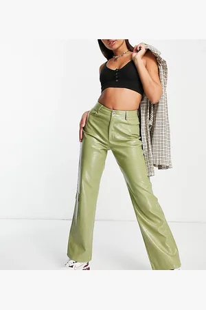 COLLUSION 90s croc effect faux leather straight leg cargo trousers in sage