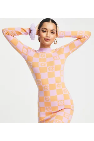 River Island Knitted crew neck mini dress in checkerboard print
