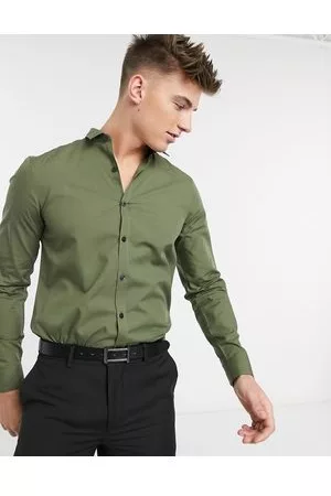 New Look Long sleeve poplin shirt in khaki