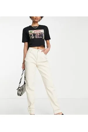 Pieces Kesia high waisted Mom jeans in ecru