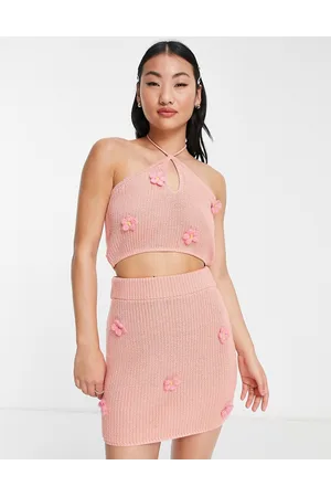 ASOS Co-ord knitted halter neck top with 3D flower detail