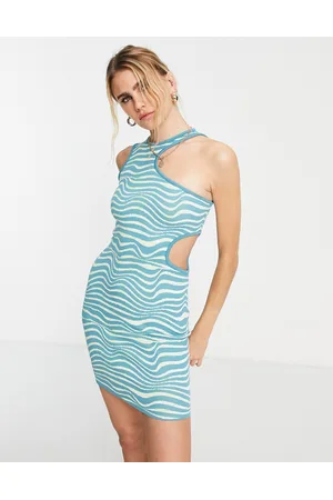 River Island Warped stripe cut out mini dress in