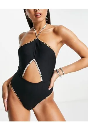 River Island Textured halter neck swimsuit in