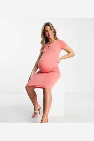 Flounce London Basic jersey midi dress wiith cap sleeve in coral