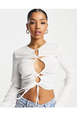 ASOS Long sleeve top with ruched keyhole detail in