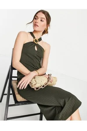 River Island Halter neck column maxi dress in khaki