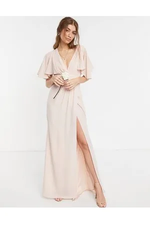 ASOS Bridesmaid flutter sleeve maxi dress with satin trim detail and wrap skirt
