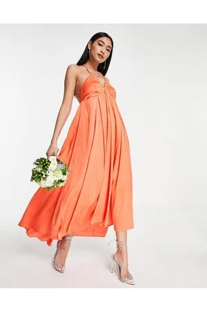 Y.A.S Bridesmaid maxi dress with plunge cross front in bright orange