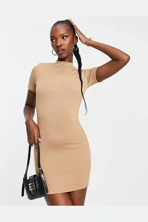 Public Desire Double layered capped sleeve mini bodycon dress in chestnut