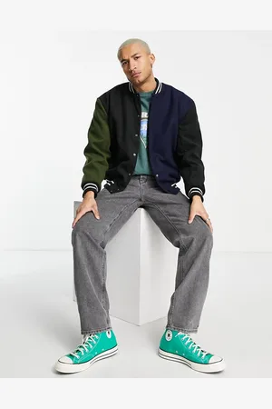 ASOS Wool look varsity bomber jacket in cut and sew