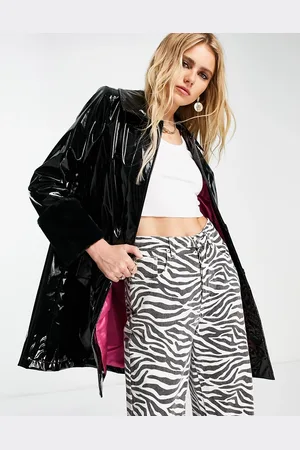 Helene Berman Faux fur trim swing coat in patent