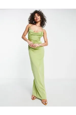 NaaNaa Cowl neck satin maxi dress in sage