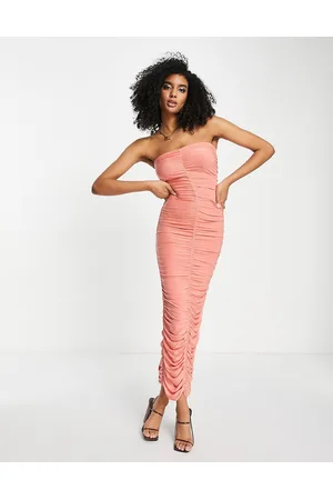 River Island Ruched bandeau bandage maxi dress in pink