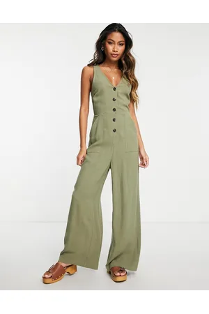 Topshop Utility pocket casual jumpsuit in khaki