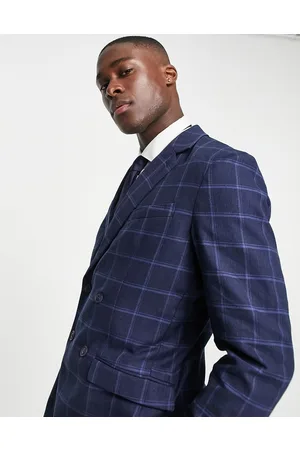 SELECTED Double breasted suit jacket in check linen mix