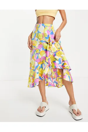 Y.A.S Midi wrap skirt in bright abstract print