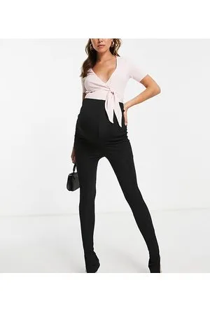 Flounce London Narrow ribbed leggings with side split in