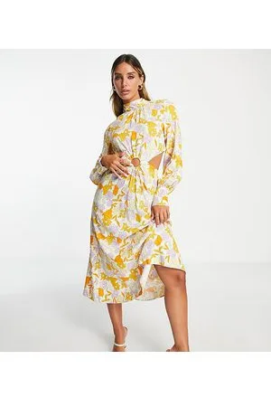 Y.A.S Exclusive midi dress with cut outs and ring detail in floral print