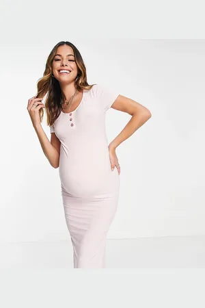 Flounce London Basic jersey midi dress with cap sleeve in baby