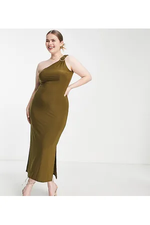 River Island Asymmetric trim maxi dress in khaki