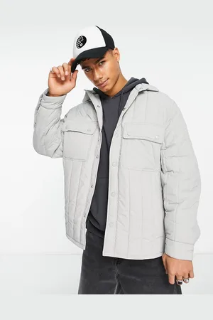 River Island Studio quilted shirt jacket in stone