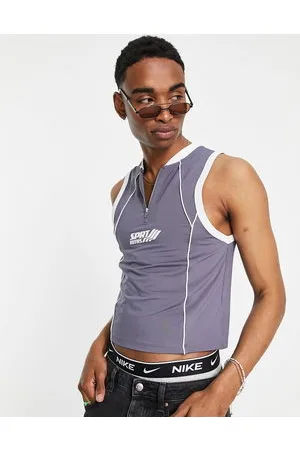 ASOS Shrunken fit racer vest in grey with zip