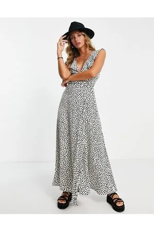 MANGO Ruffle maxi dress in polka dot