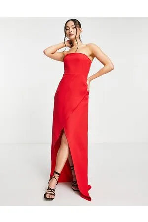 Trendyol Wrap bandeau maxi dress with leg split in