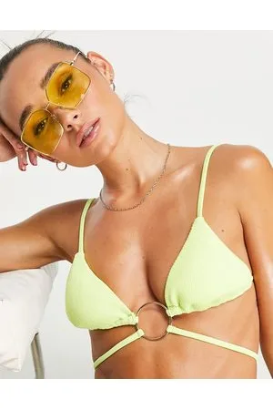 River Island Ring trim textured triangle bikini top in lime