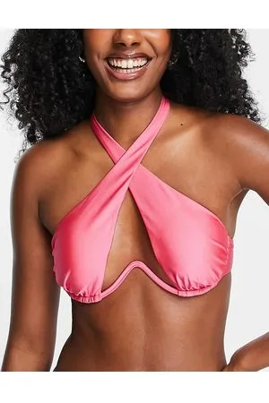 River Island Underwire halter wrap bikini top in bright