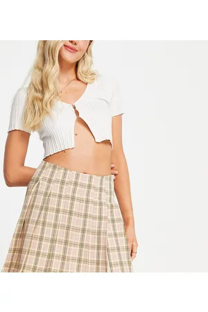 VILA Exclusive pleated mini skirt in pink check