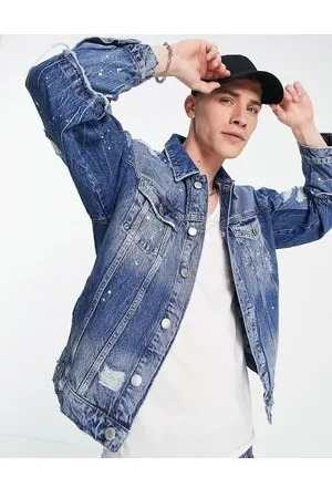 River Island Oversized checkboard denim jacket in