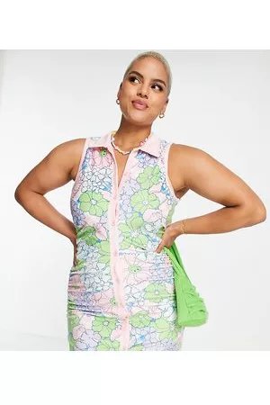 New Girl Order Floral print velour button-through dress in