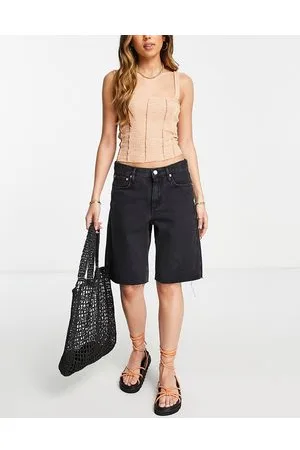 MANGO Raw hem longline bermuda denim short in