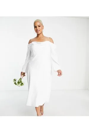 Forever New Bridal cold shoulder cowl maxi dress with thigh split in ivory