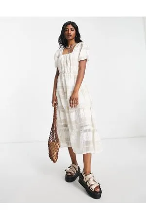 Object Square neck textured midi dress in