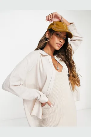 ONLY Linen oversized shirt co-ord in beige