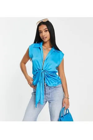 River Island Sleeveless satin knot front shirt in bright