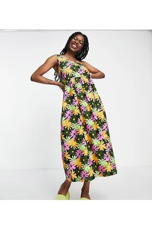 COLLUSION Twill sleeveless floral printed midi dress in