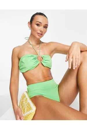 MANGO Cross strap halterneck bikini top in bright