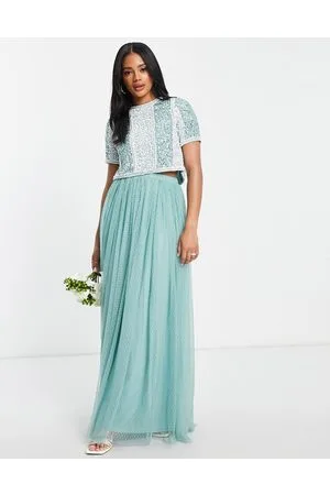 Beauut Bridesmaid tulle maxi skirt in aqua sage