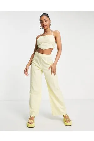 Miss Selfridge Linen blend wide leg trouser co-ord in lemon